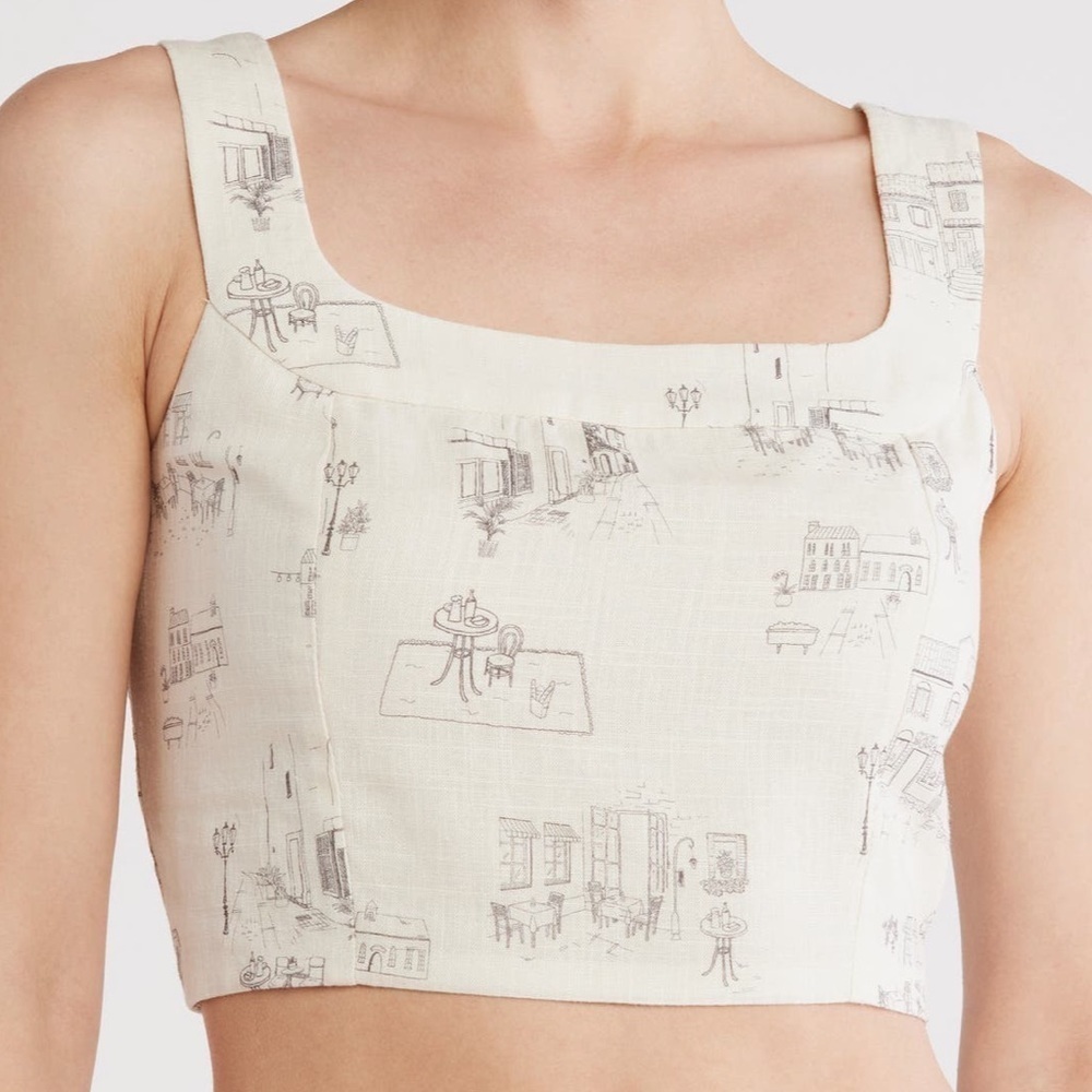 Elodie Cream Sketch Print Crop Top